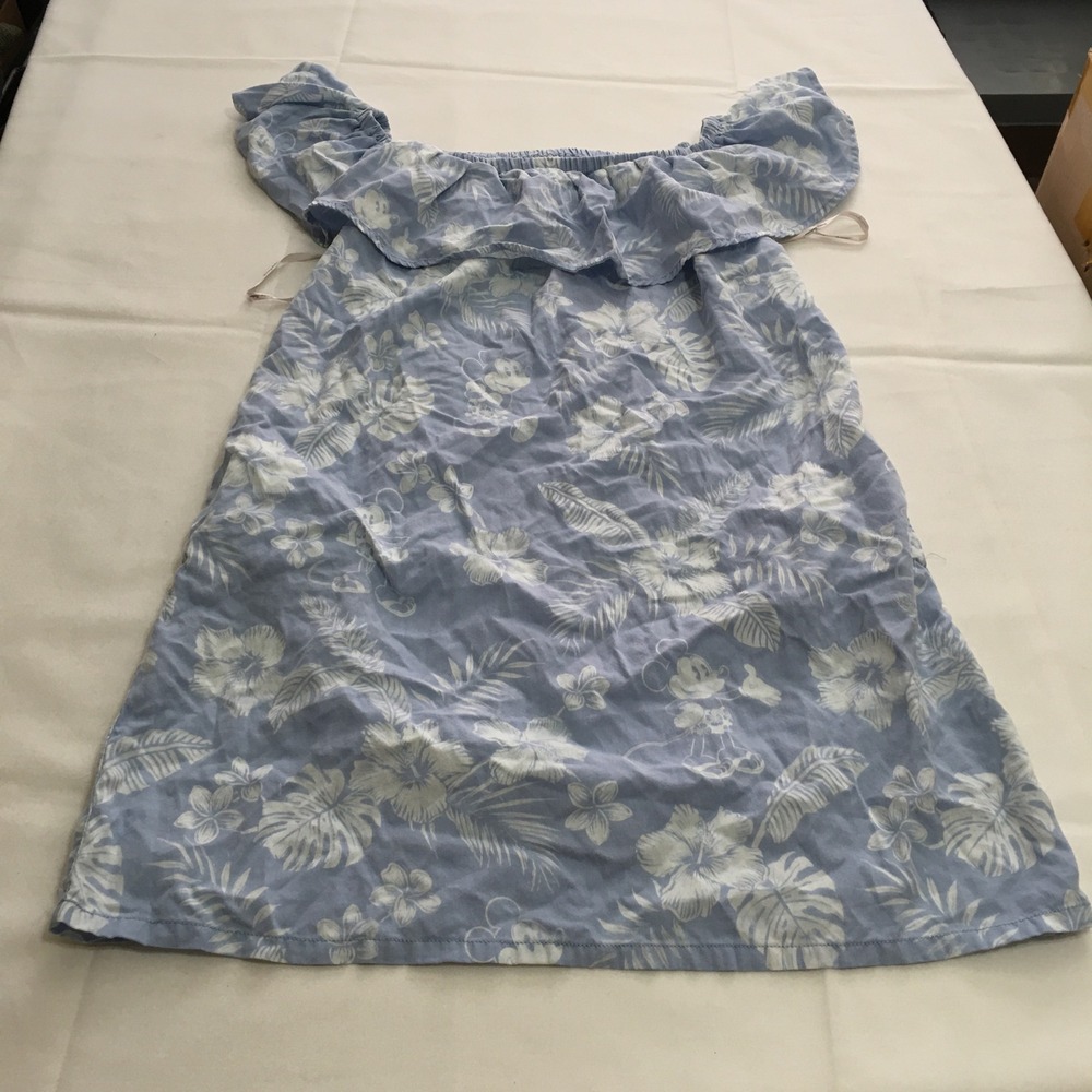 Disney Parks Tommy Bahama Dress Women Small Blue Mickey Floral Ruffle Shoulder